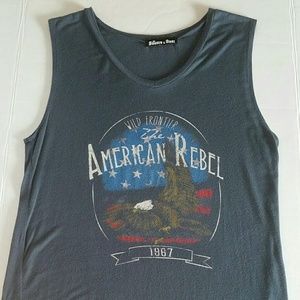 American Rebel Graphic Tee - Gray Sunset & Rose Muscle Tee